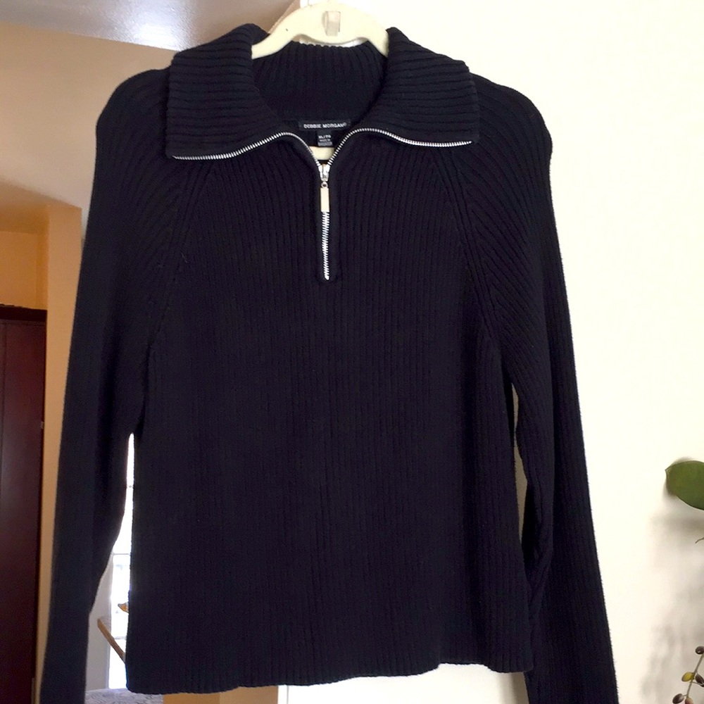 Black XL quarter zip ribbed sweater.